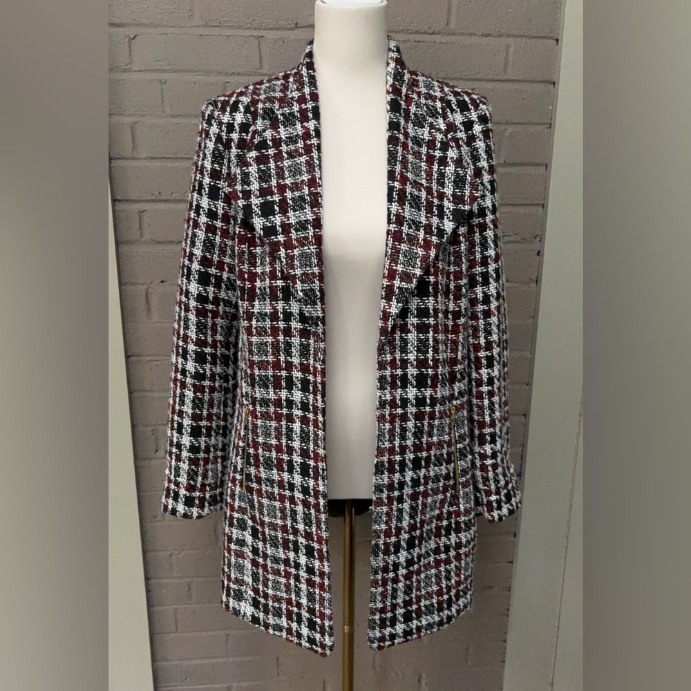 Calvin Klein tweed check open front jacket 8
